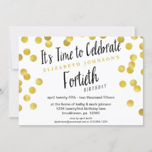 Extravagant Gold Confetti 40. Geburtstag Party Ein Einladung