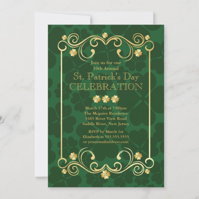 Extravagant Gold Kleeblatt St. Patrick's Party Ein Einladung (Vorderseite)