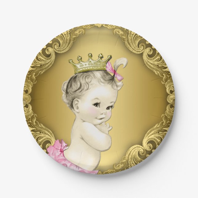 Extravagant Gold Princess Baby Dusche Pappteller (Vorderseite)