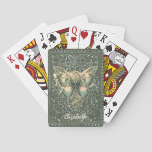 Extravagant Green Steampunk Butterfly Personalisie Spielkarten