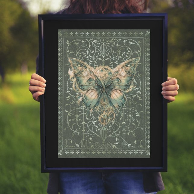 Extravagant Green Steampunk Butterfly Poster (Von Creator hochgeladen)