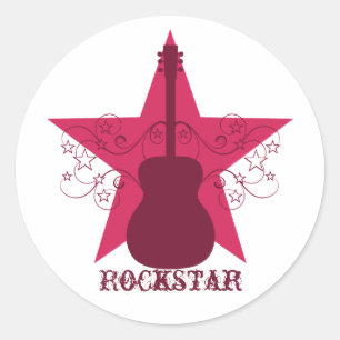Extravagant Guitar Star Wirbel Stickers, Magenta Runder Aufkleber