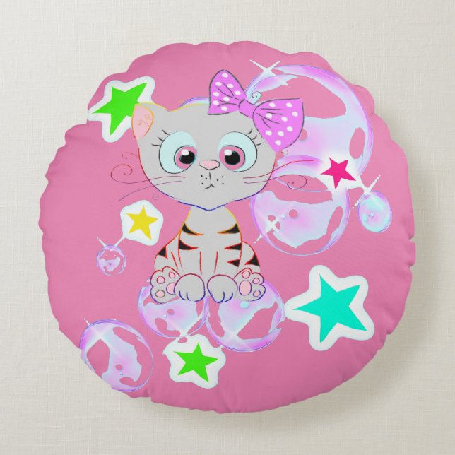 Extravagant Kitten - Rundes Kissen (Vorderseite)