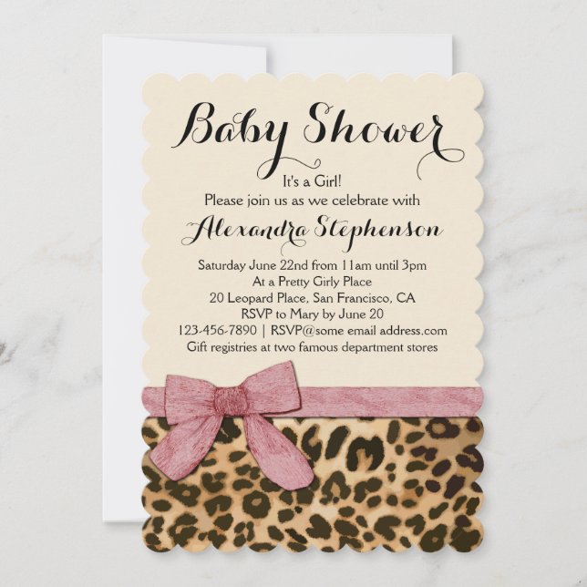 Extravagant Leopard Pink Bow Girl Baby Dusche Einl Einladung (Vorderseite)