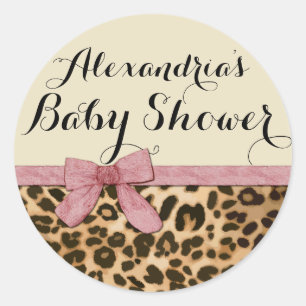 Extravagant Leopard Pink Bow Girl Babydusche Runder Aufkleber