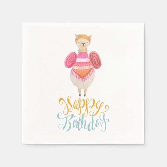 Extravagant Llama Birthday Paper Serviette (Vorderseite)