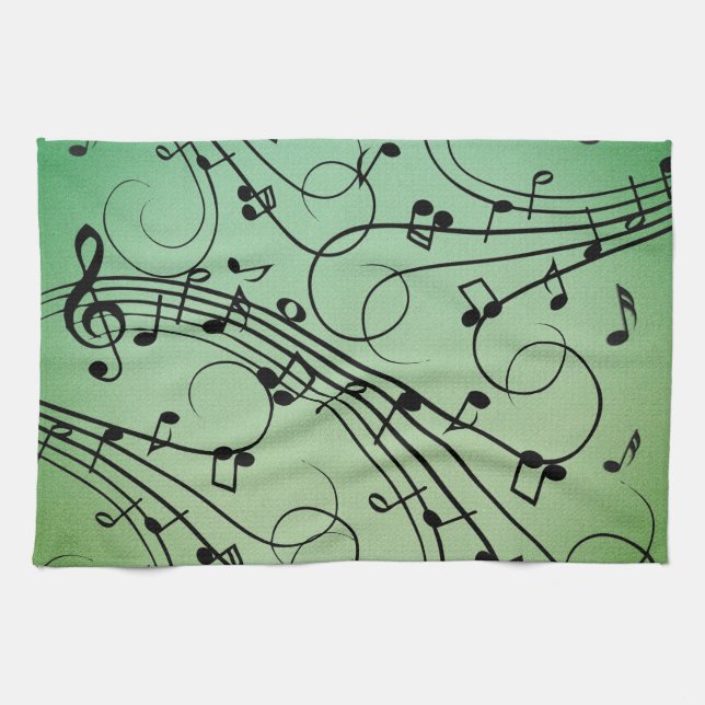 Extravagant Notes Green Music Design Geschirrtuch (Horizontal)