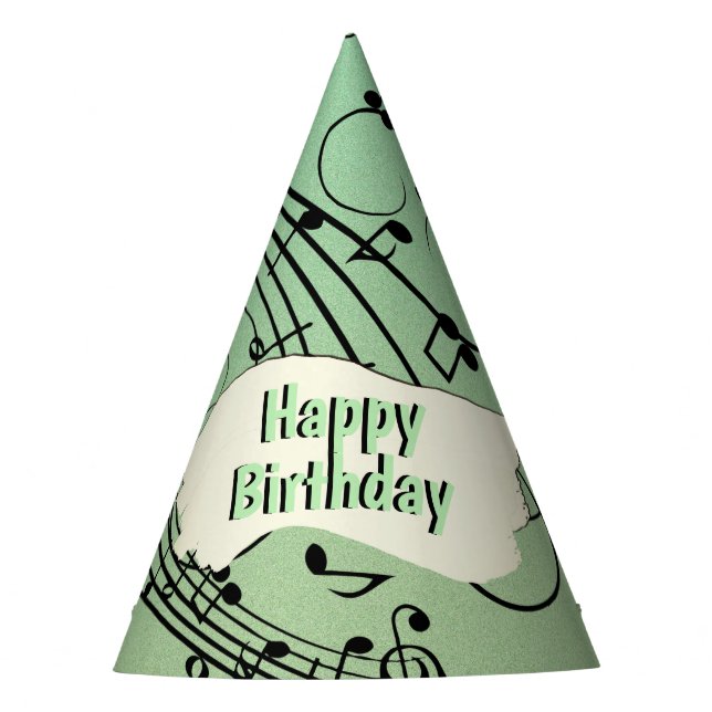 Extravagant Notes Green Music Design Partyhütchen (Vorderseite)
