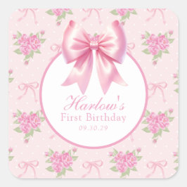 Extravagant One Pink Coquette Bow Geburtstag Quadratischer Aufkleber