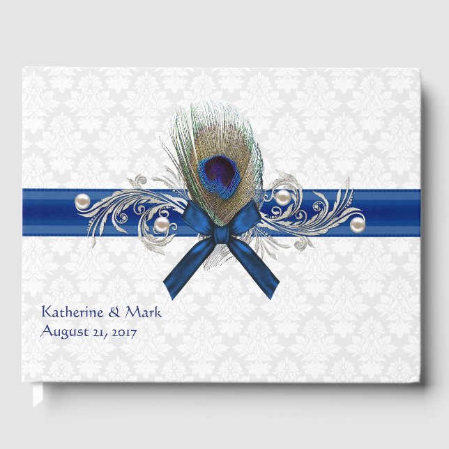 Extravagant Peacock Feather Wedding Guest Book Gästebuch (Vorderseite)