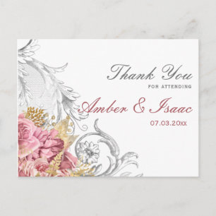 Extravagant Pink Floral Wedding Vielen Dank Postkarte