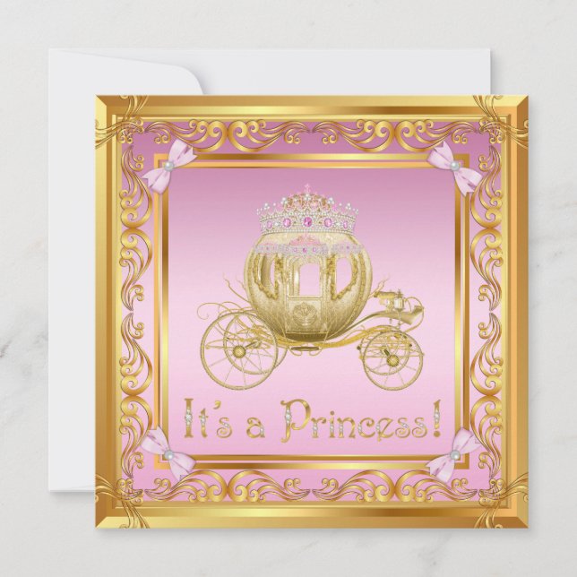 Extravagant Pink Gold Princess Kinderdusche Einlad Einladung (Vorderseite)