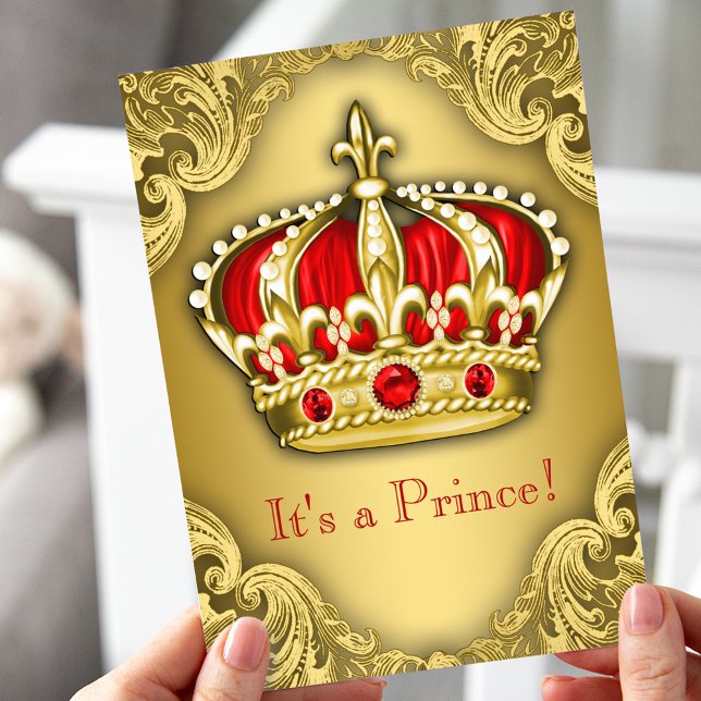 Extravagant Prince Baby Dusche Red and Gold Einladung (Von Creator hochgeladen)