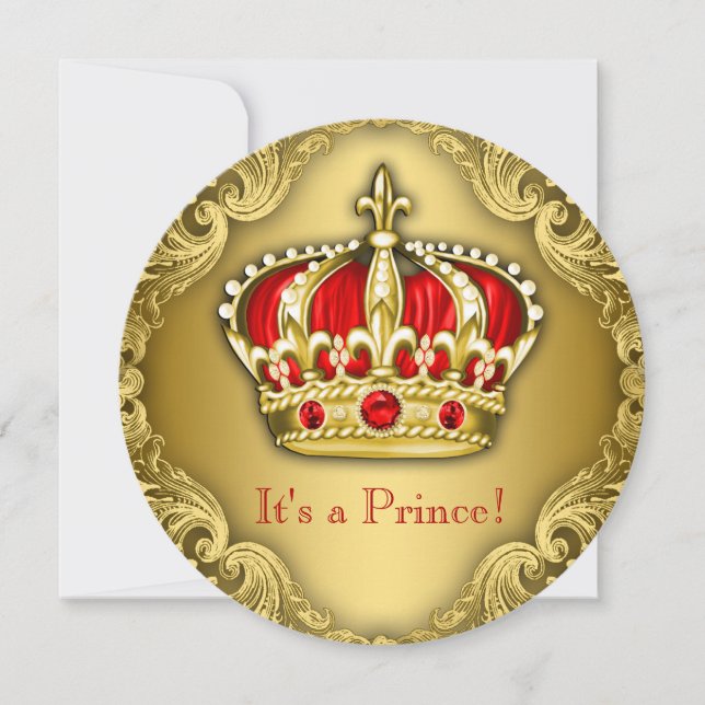 Extravagant Prince Baby Dusche Red and Gold Einladung (Vorderseite)