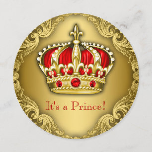 Extravagant Prince Baby Dusche Red and Gold Einladung