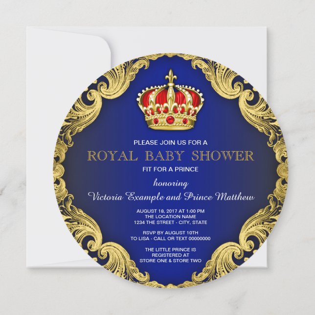 Extravagant Prince Baby Dusche Royal Blue Einladung (Rückseite)