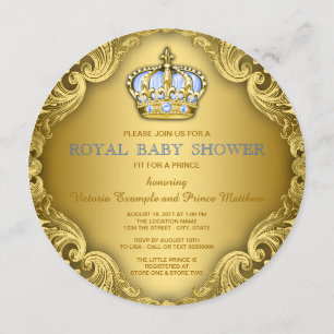 Extravagant Prince Baby Shower Baby Blue Gold Einladung