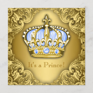 Extravagant Prince Baby Shower Baby Blue Gold Einladung