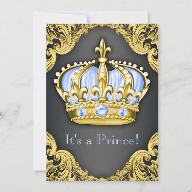 Extravagant Prince Baby Shower Blue Einladung (Vorderseite)