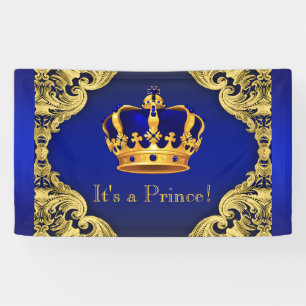 Extravagant Prince Royal Blue Gold Crown Baby Dusc Banner