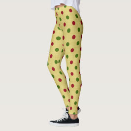 Extravagant Red and Green Christmas Retro Polka Do Leggings