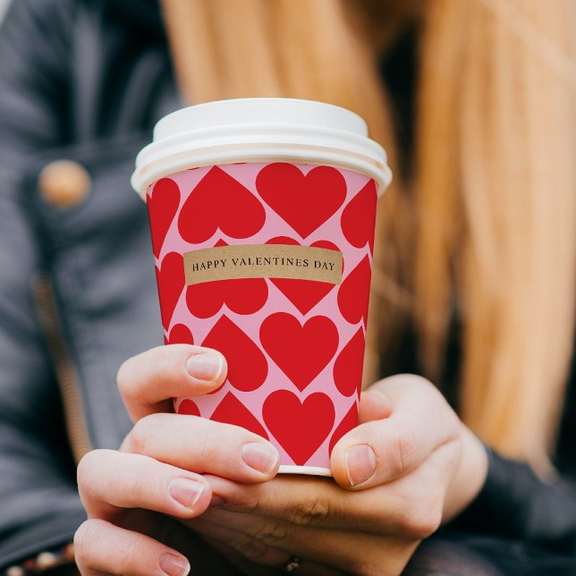 Extravagant romantisches Rot-Rot-Rosa-Herz-Muster  Pappbecher (Von Creator hochgeladen)