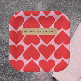 Extravagant romantisches Rot-Rot-Rosa-Herz-Muster  Pappteller
