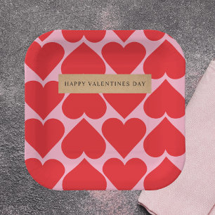 Extravagant romantisches Rot-Rot-Rosa-Herz-Muster Pappteller
