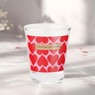 Extravagant romantisches Rot-Rot-Rosa-Herz-Muster Schnapsglas
