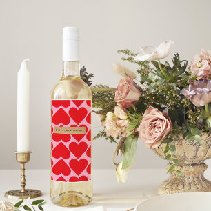 Extravagant romantisches Rot-Rot-Rosa-Herz-Muster Weinetikett