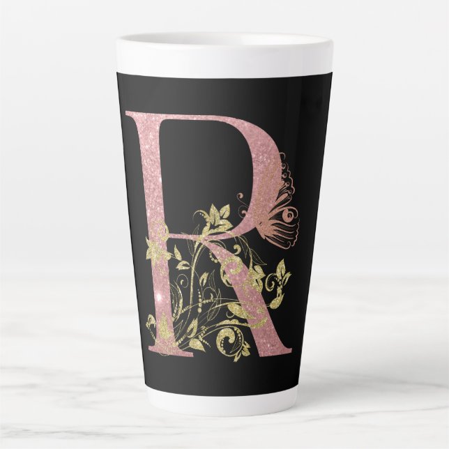 Extravagant rosa Glitzer Letter R Latte Tasse (Vorderseite)