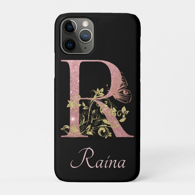 Extravagant rosa Glitzer Letter R Personalisiert Case-Mate iPhone Hülle (Rückseite)