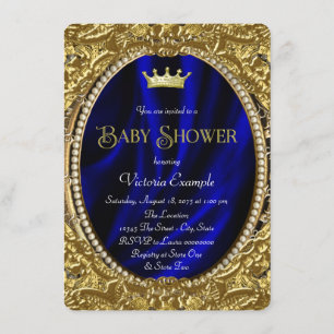 Extravagant Royal Blue and Gold Prince Baby Dusche Einladung
