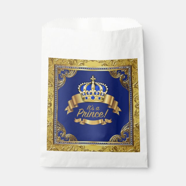 Extravagant Royal Blue Gold Prince Baby Dusche Geschenktütchen (Vorderseite)