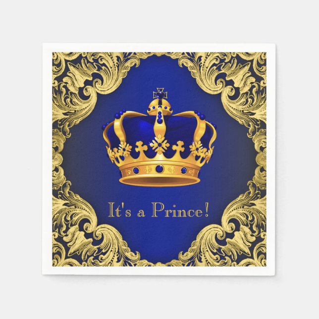 Extravagant Royal Blue Gold Prince Baby Dusche Serviette (Vorderseite)
