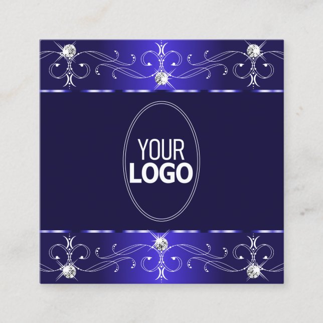 Extravagant Royal Blue Verziert Ornamente mit Logo Quadratische Visitenkarte (Vorderseite)