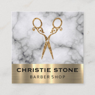 Extravagant Salon Shears Marble Gold Trim Quadratische Visitenkarte