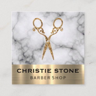 Extravagant Salon Shears Marble Gold Trim Quadratische Visitenkarte