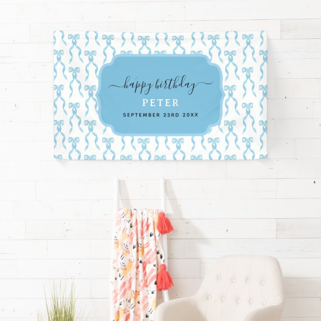 Extravagant Watercolor Blue Bow Birthday Banner (Insitu)