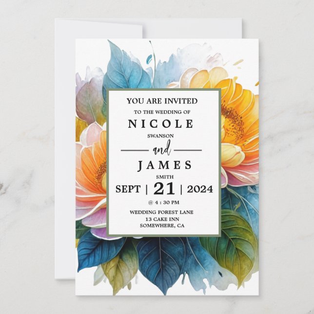 Extravagante Aquarellblume Einladung (Vorderseite)