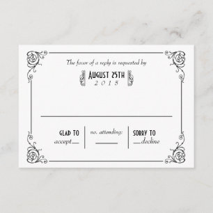 Extravagante Art Deco Black & White Wedding RSVP C Karte