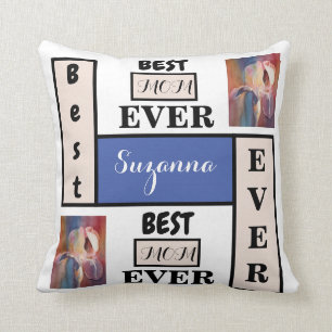 Extravagante Beste Mama je Beige und Blue Watercol Kissen