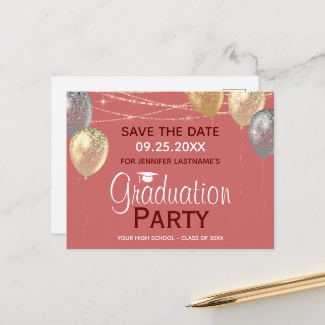 Extravagante Bildungspartei Save the Date Einladun Postkarte (Vorderseite/Rückseite Beispiel)