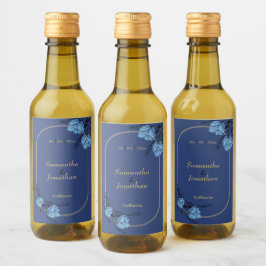 Extravagante blaue Blume Hochzeit Mini Flasche Wei Weinetikett