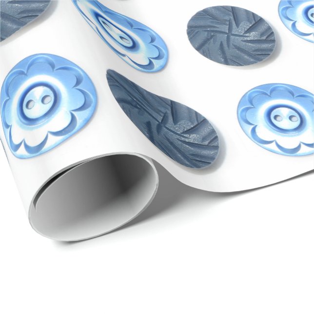 Extravagante blaue Tasten Muster auf Weiß Geschenkpapier (Rolleneckpunkt)
