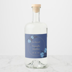 Extravagante Blue Blume Hochzeit Alkoholflaschenetikett