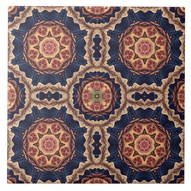 Extravagante Blume und Sternen-Muster Fliese (Vorderseite)