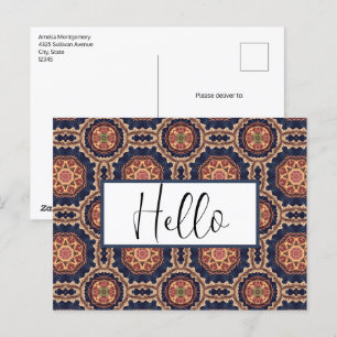 Extravagante Blume und Sternen-Muster Hallo Postkarte