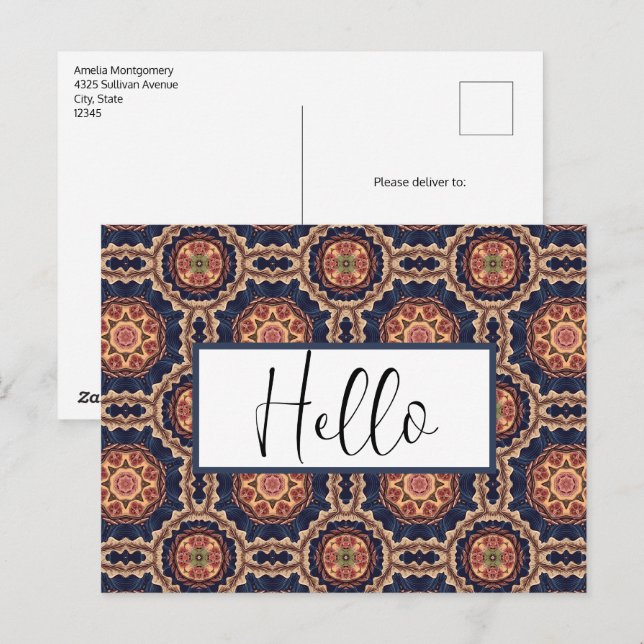 Extravagante Blume und Sternen-Muster Hallo Postkarte (Vorne/Hinten)