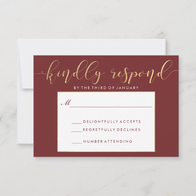 Extravagante Burgund & Gold RSVP-Karte RSVP Karte (Vorderseite)